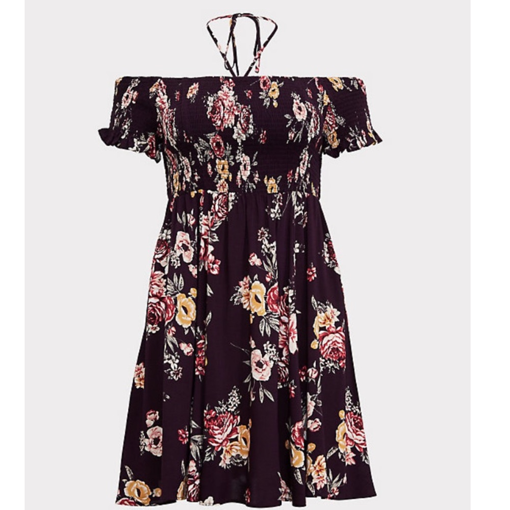Burgundy Floral Off-Shoulder Dress